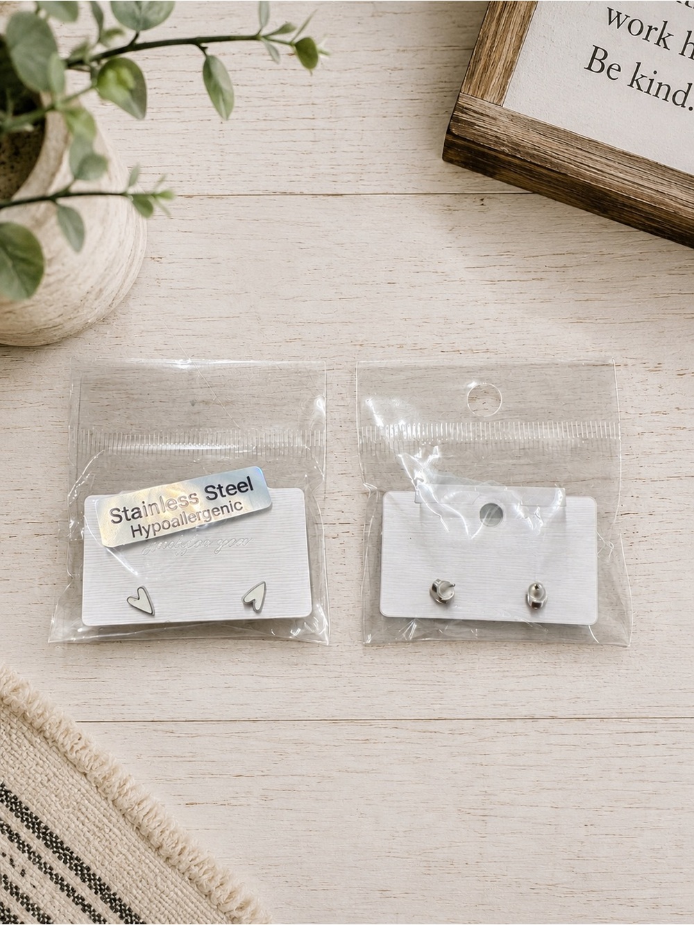 Stainless Steel White Heart Studs